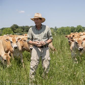 Farmer with cows